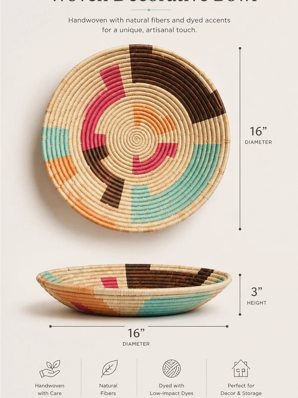 Handwoven Kazi Decorative Bowl — 16” x 3”